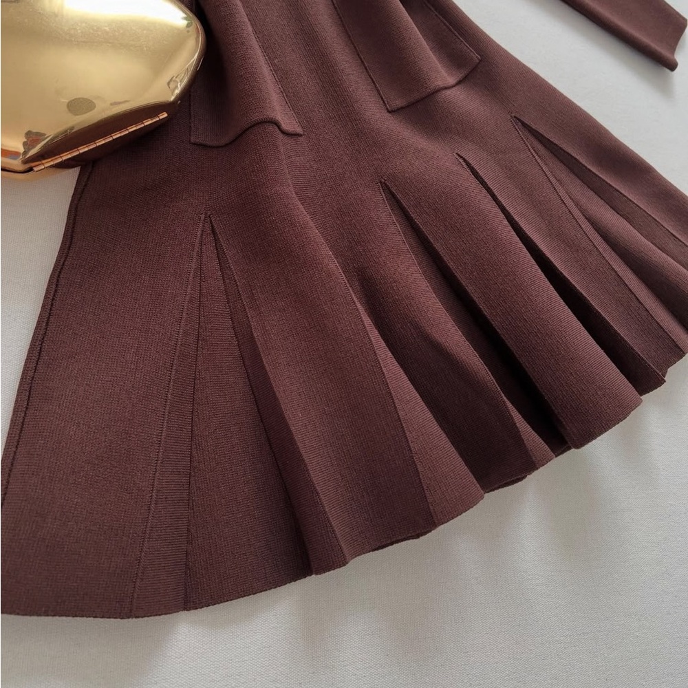 ZARA Brown Pleated Short Knit Dress - Picture 4 of 7